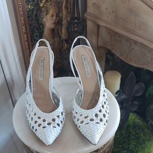 Neil J. Rodgers Hannah White Woven Leather Slingback Pumps Heels Sz 8.5